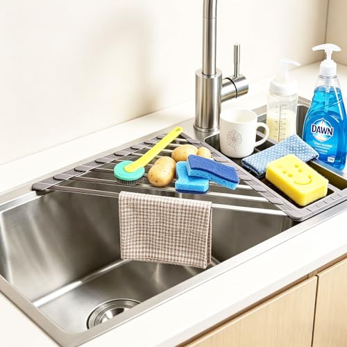 SUS304 Stainless Steel Corner Sink Dish Drying Rack - Space Saver