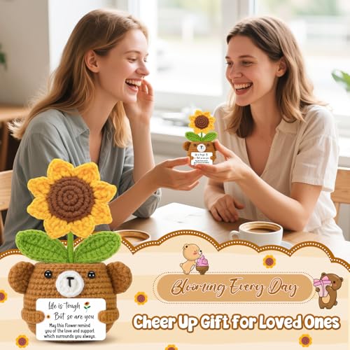 Handmade Crochet Sunflower Bear - Get Well Soon Gift for Women