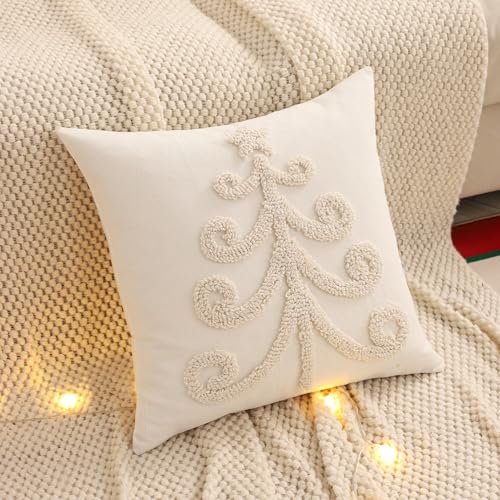 Christmas Tree 3 Set of 2 Farmhouse 18x18 Inch Decorative Pillow Covers for Holiday Couch Sofa Bed