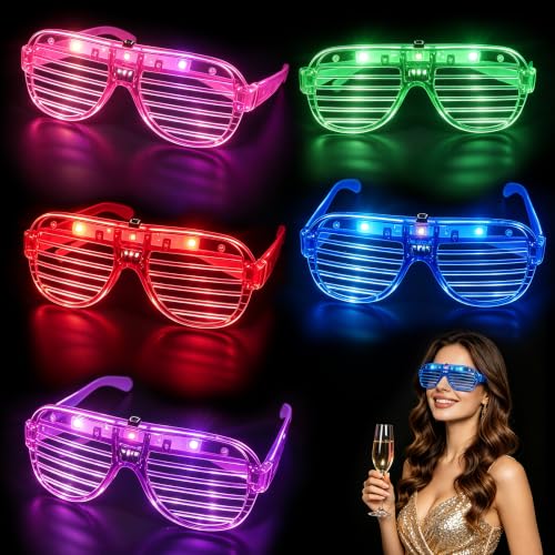 JOVLOXX 5-Pack LED Glow Glasses - Neon Light-Up Party Favors (5pc-a)