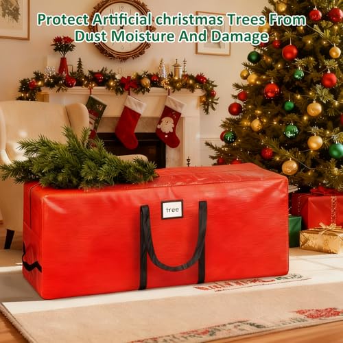 7.5 ft Christmas Tree Storage Bag - Heavy-Duty Waterproof Red Tote