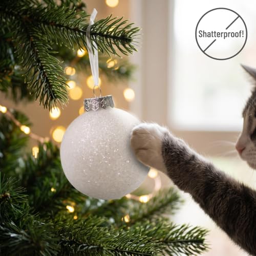 Luxe White Glitter Christmas Ornaments Set - 40 Shatterproof Baubles, 3.15 Inch