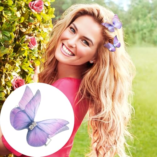Lekgavd Gradient Purple Butterfly Hair Clips Rhinestone Organza Barrettes 5 Pack