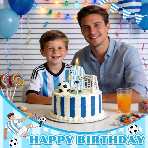 Blue Soccer Themed Number 8 Birthday Candles for Cake Decoration - Candsun