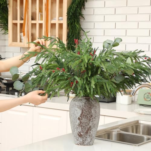 Artificial Christmas Norfolk Pine Branches - 12 Pack, 30 Inches Tall - Holiday Decor