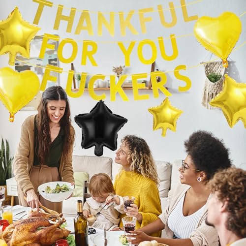 Thankful for You Banner with Foil Balloons – Thanksgiving Decorations