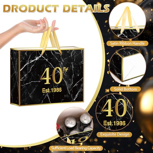 Yoirrat Black Gold 40th Birthday Gift Bag with Tissue Paper and Card