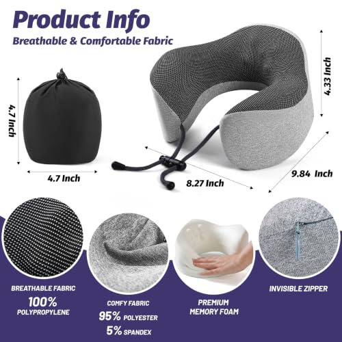 Ergonomic Memory Foam Travel Pillow for Neck Support - Grey