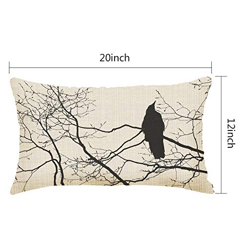 Nicokee Gothic Raven Throw Pillow Cover 20x12 Inches - Tree Branch Decor, Double-Sided Pattern, Hidden Zipper, Pack of 1