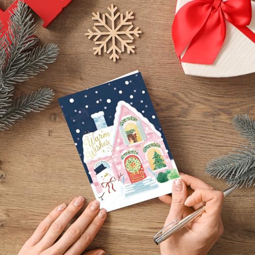 Gooji Vintage Pink House Christmas Card with Envelopes