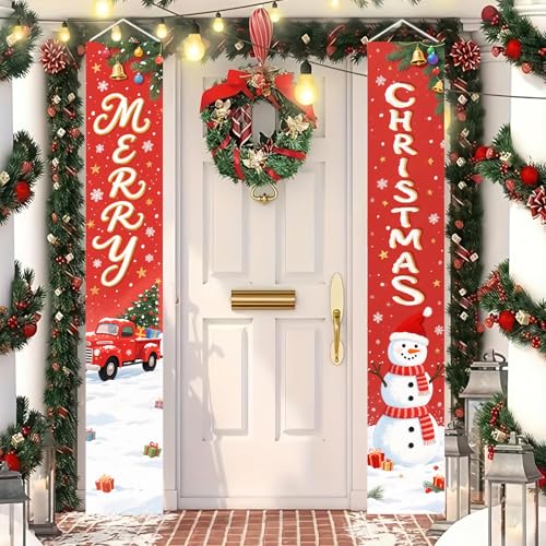 BlissYard Christmas Porch Banners 12x71 Inch Snowman Hanging Decor