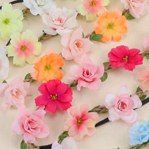 Neyauo 6 Pcs Floral Crown Headband Boho Hair Wreath for Women and Girls