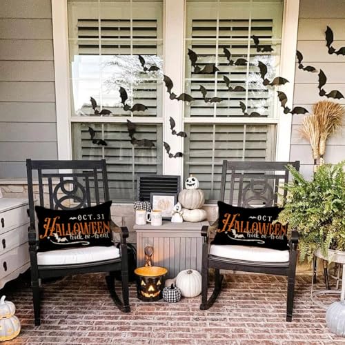 Halloween Trick or Treat Bat Lumbar Pillow Cover 12x20 Outdoor Decor