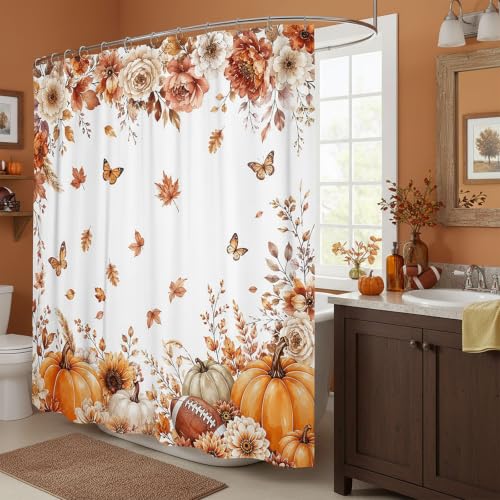 DYNH Autumn Pumpkin Shower Curtain - Waterproof Floral Design 72x72