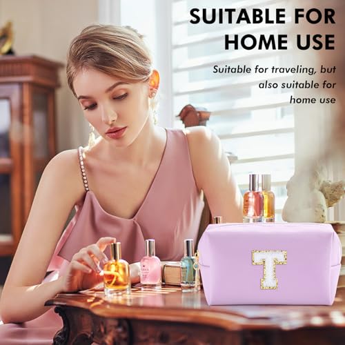 Initial Makeup Bag Waterproof PU Leather Travel Cosmetic Pouch for Women