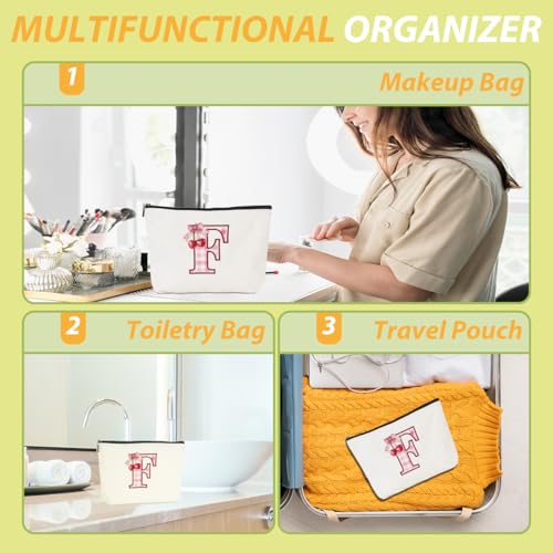 CQM Initial F Cherry Makeup Bag Monogrammed Travel Toiletry Pouch
