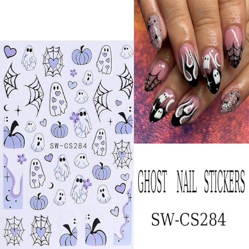 6 Sheets Halloween 3D Self-Adhesive Nail Art Stickers Decals Ghost Pumpkin