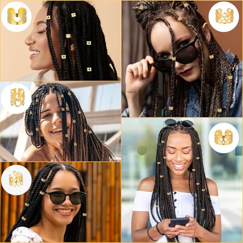 Tyqour 50Pcs Gold Hair Cuffs for Braids - Dreadlock Jewelry & Charms