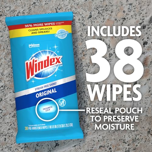 Windex Glass & Surface Cleaning Wipes, Original Scent, 38 Count (Pack of 12)