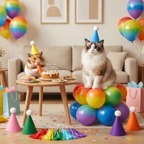 8 Pack Mini Party Hats for Small Pets - Felt Birthday Cone Hats