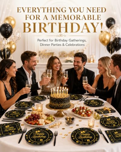 Happy Birthday Party Supplies Set - 96 Pcs Plates & Napkins for 24 Guests