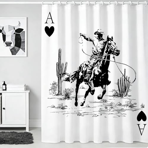 Mocsicka Black and White Western Cowboy Shower Curtain - 72x72 Waterproof Polyester Curtain for Farmhouse Decor