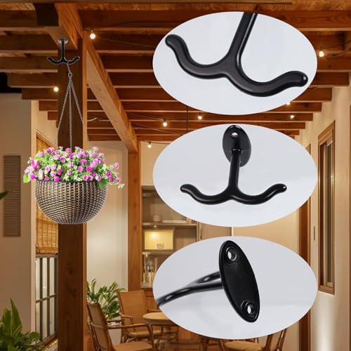HEVSTIL 4-Piece Black Zinc Alloy Double Ceiling Hooks - Heavy Duty Storage
