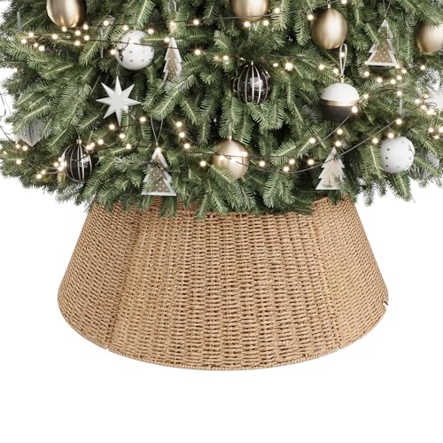 28 Inch Christmas Tree Collar Woven Paper Rope Tree Skirt - Natural