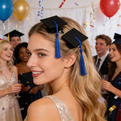 Soochat 2Pcs Mini Graduation Cap Hair Clips with Tassel Blue