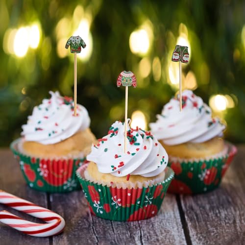 Christmas Sweater Cocktail Picks Set - 150 Wooden Xmas Food & Drink Decorations