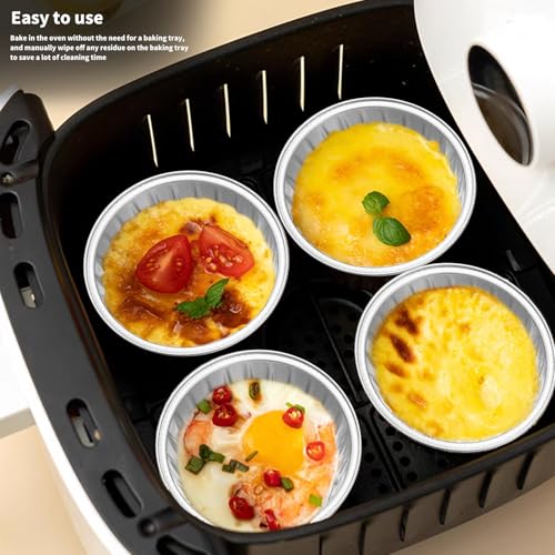 50Pcs Silver Aluminum Foil Cupcake Cups with Lids and Spoons, 5oz