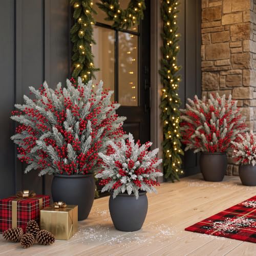 Artificial Christmas Snow Pine Branch with Red Berries - 200 Pieces, Variation: Classical