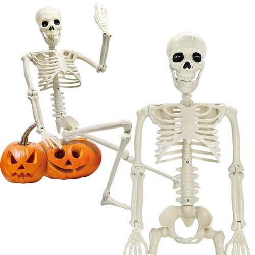 UMEELR 36in/3ft Life Size Posable Skeleton, Plastic Full Body with Movable Joints Skeleton for Halloween Party Prop Graveyard Haunted House Decorations