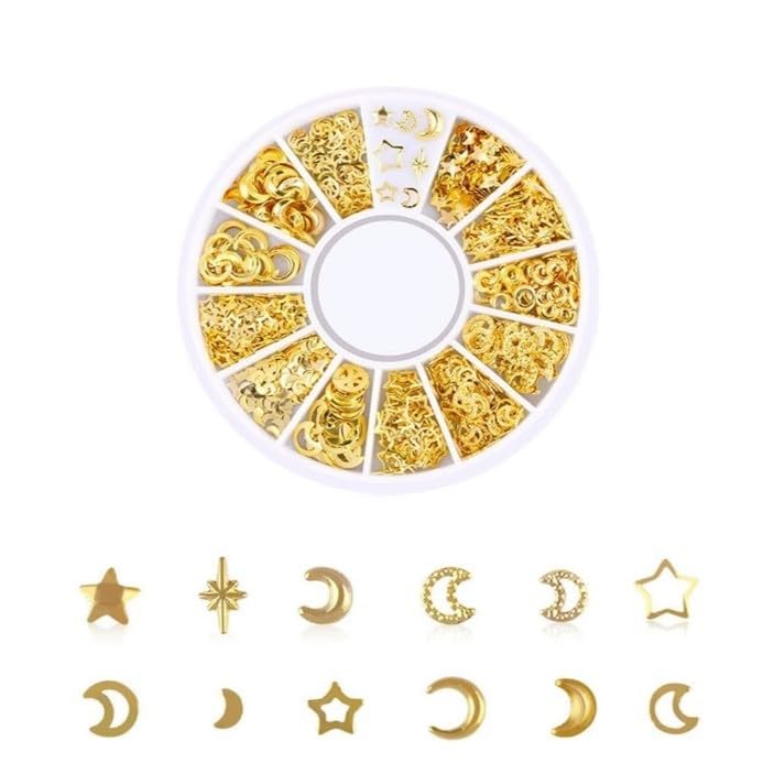 Tnyvm Gold Nail Charms Set with Rhinestones Pearls and Metal Studs 3D DIY