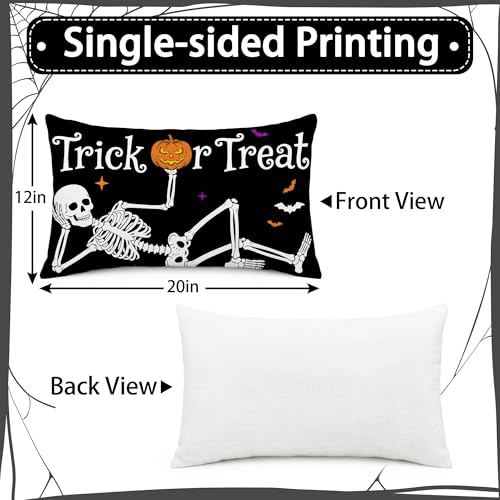 Halloween Skull Throw Pillow Cover 12x20 | Spooky Sofa Decoration
