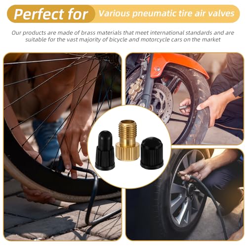 30pcs Bike Valve Adapter, Bike Pump Adapter, Brass Presta to Schrader Valve Adapter with 10 Presta Valve Caps & 10 Schrader Valve Cap - Bike Pump Adapter Set