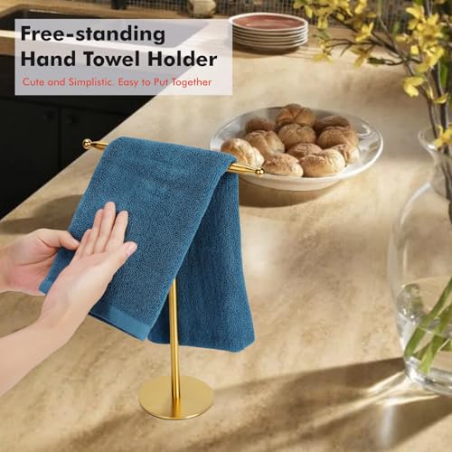 Gold Hand Towel Holder Stand - Free Standing Stainless Steel Rack