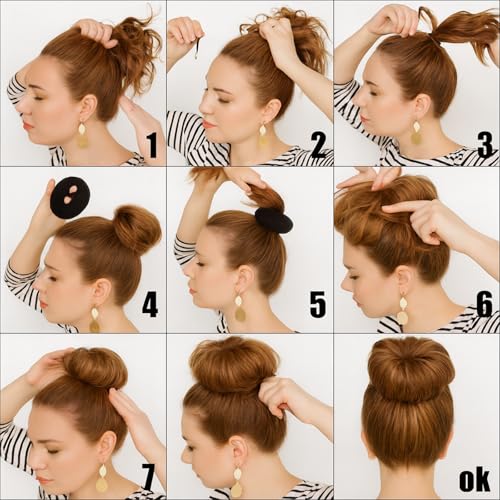 GERILKAI Brown Hair Bun Maker 3-Inch Donut Set with Elastic Bands