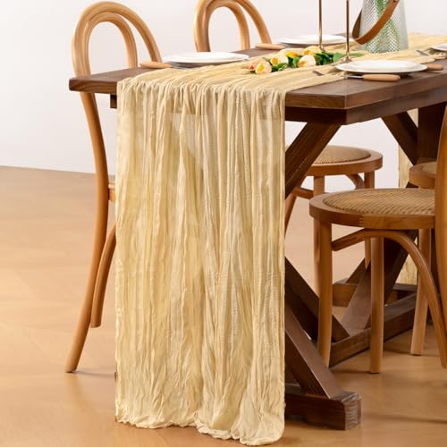 Champagne Cheesecloth Table Runner 12 Pack Boho Fall Gauze for Dining & Events