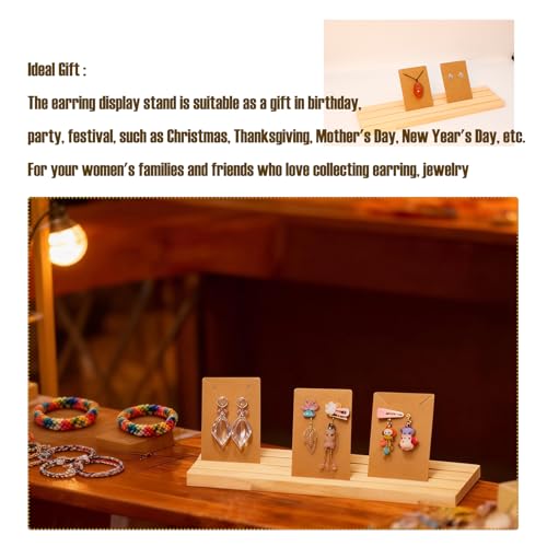 Wooden Earring Display Stand with 3 Slots for Jewelry and Business Cards