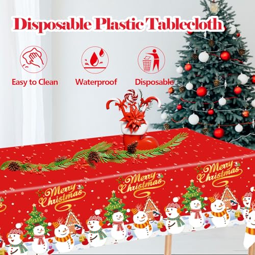 Christmas-Red Plastic Tablecloth 54x108 Inch - Festive Holiday Decor