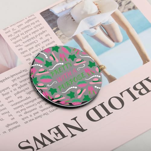Pretty With A Purpose Sorority Pocket Mirror - Pink and Green Gift (M)