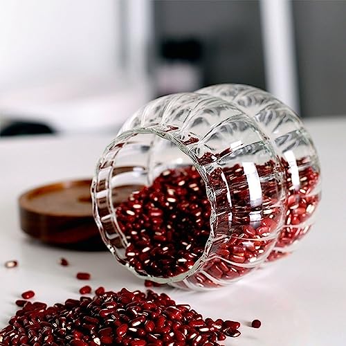 LUCKTE Small Glass Food Storage Jar with Airtight Acacia Wood Lid