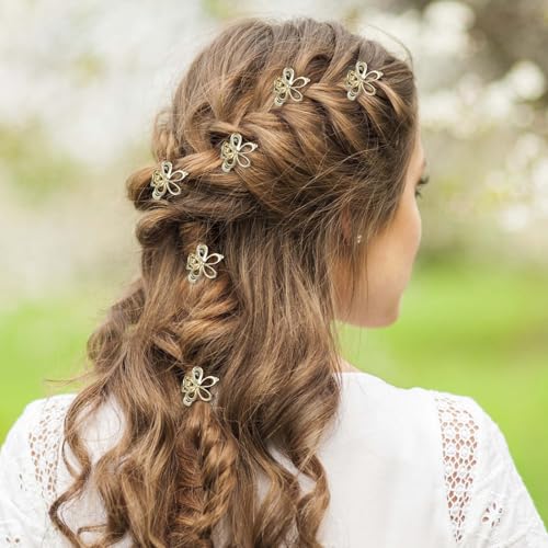 Bremorou Mini Metal Flower Hair Claws 20 Pcs Small Gold and Silver Hair Clips