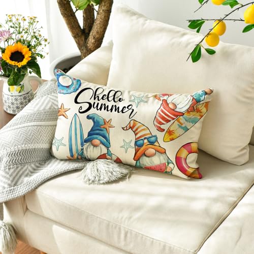 Hello Summer Starfish Throw Pillow Cover - 12x20 Inch Decorative Cushion for Home