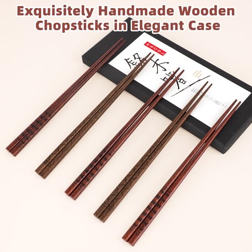 Antner 5 Pairs Reusable Hardwood Chopsticks - Minimalist Line Art Design