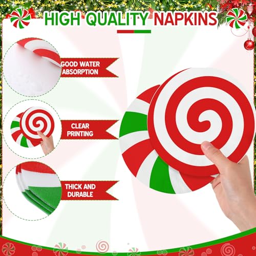 Christmas Candy Napkins - Disposable Paper Party Supplies, 6.3 Inch, 100 Pack - Candy Variation