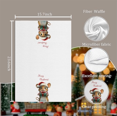 Christmas Mouse Kitchen Towel White - Soft Absorbent Holiday Hand Towel 16x24 Inches