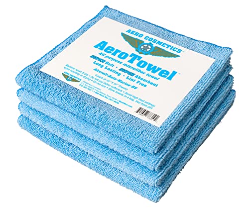 Aero Cosmetics Blue Microfiber Cleaning Towels - 4-Pack, Lint-Free & Absorbent for Cars, RVs, Kitchens