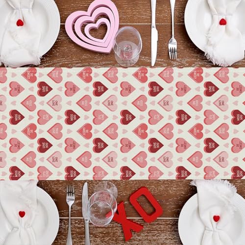 Valentine's Day Table Runner - Heart Design, 13 x 72 in Polyester